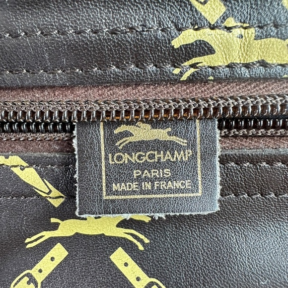 Rare Genuine Vintage LONGCHAMP Brown Logo Leather Wristlet Clutch Authenticated - Picture 12 of 13